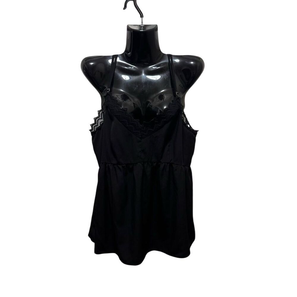 Black Lace Trim Crochet Back‎ Babydoll Camisole Top Size M